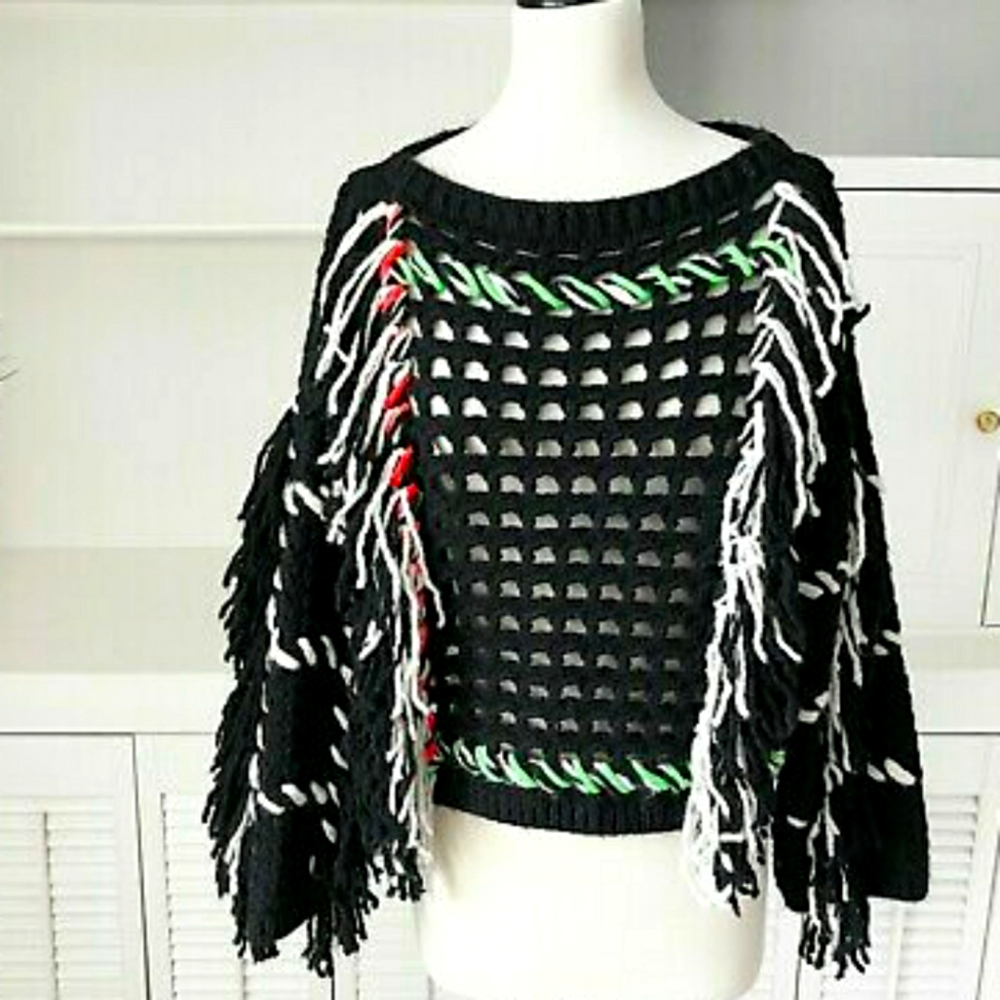 Brand new with tags Topshop black and neon fringe sweater